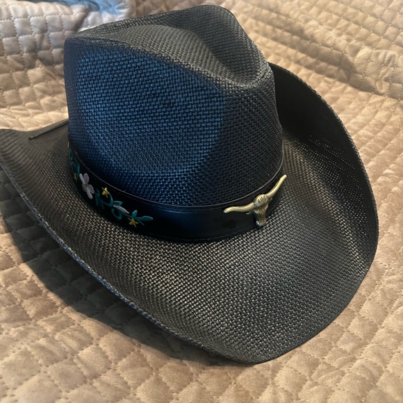 Other - Black Western Cowboy Hat with Gold Bull Detail